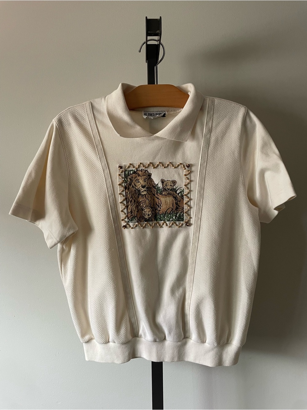 80s 90s Vintage Alfred Dunner Lion Graphic Polo Shirt Textured Herringbone